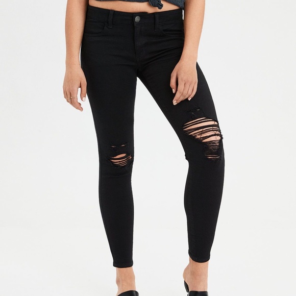 American Eagle Black Distressed Jegging - Picture 1 of 5
